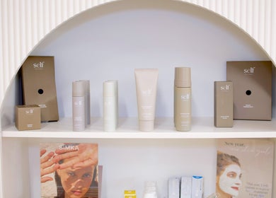 Beauty products on display at Fleek Aesthetics, Mount Pleasant, Queensland, AU.