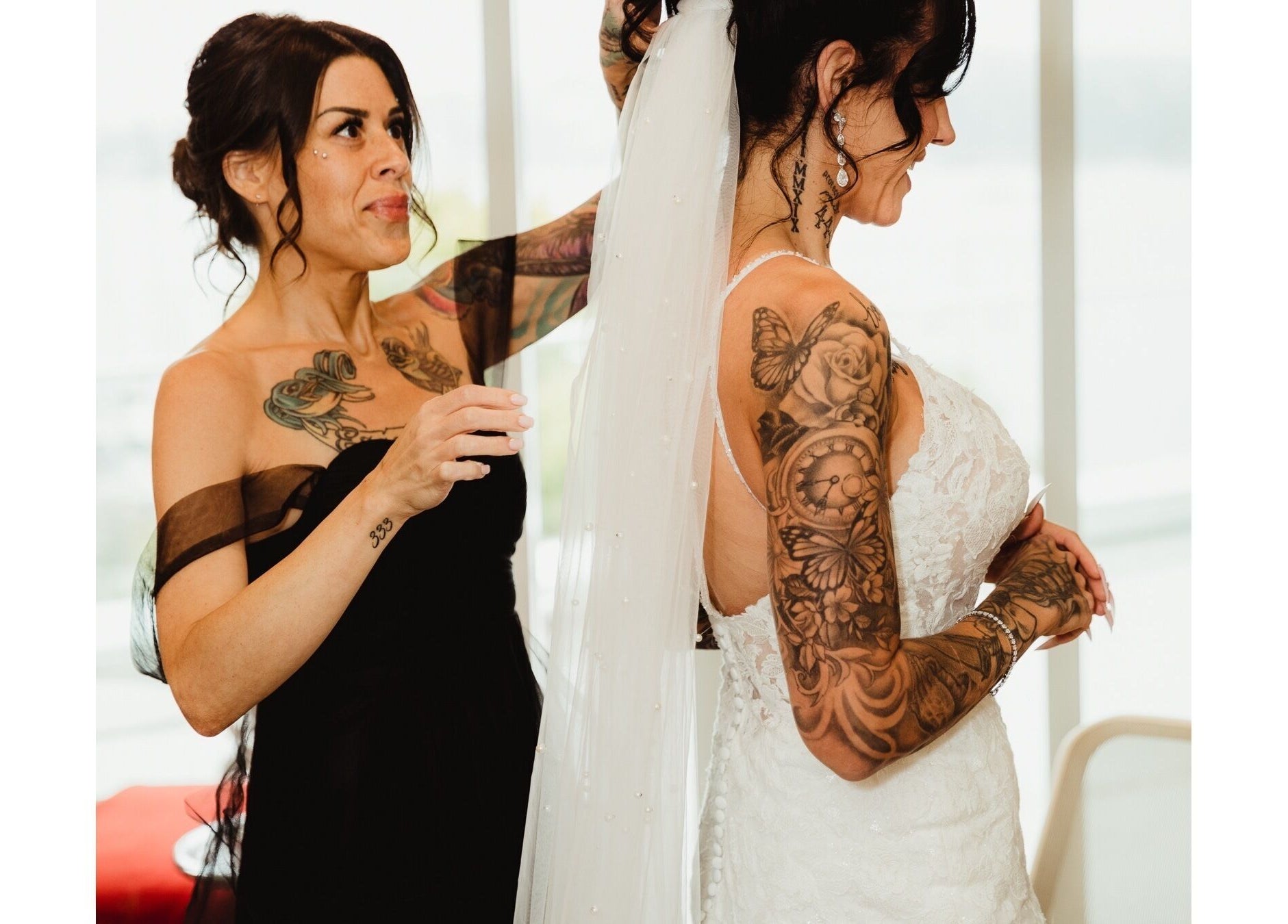 Sheena McCart bridal styling with tattoos in Vancouver, British Columbia, CA.