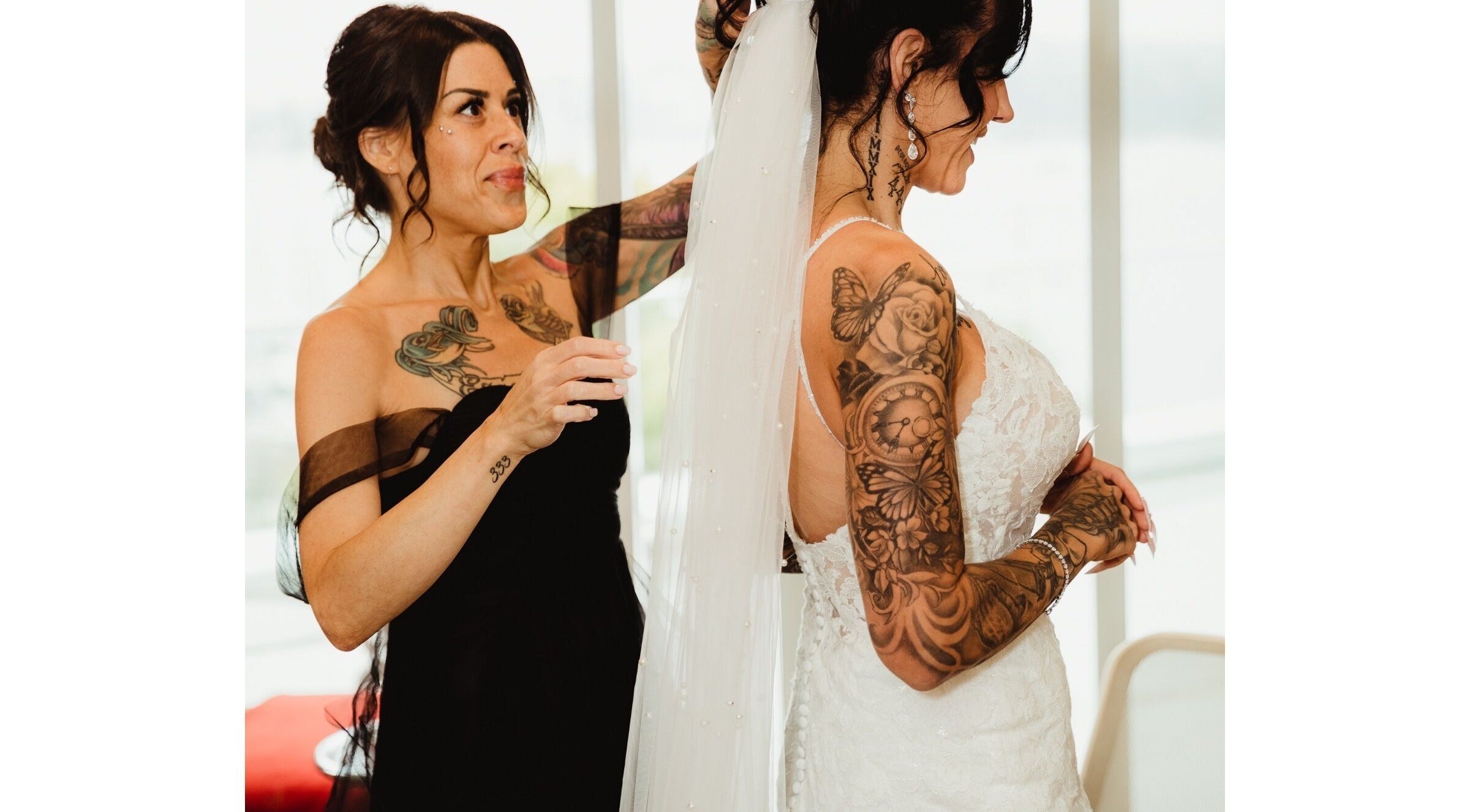 Sheena McCart bridal styling with tattoos in Vancouver, British Columbia, CA.