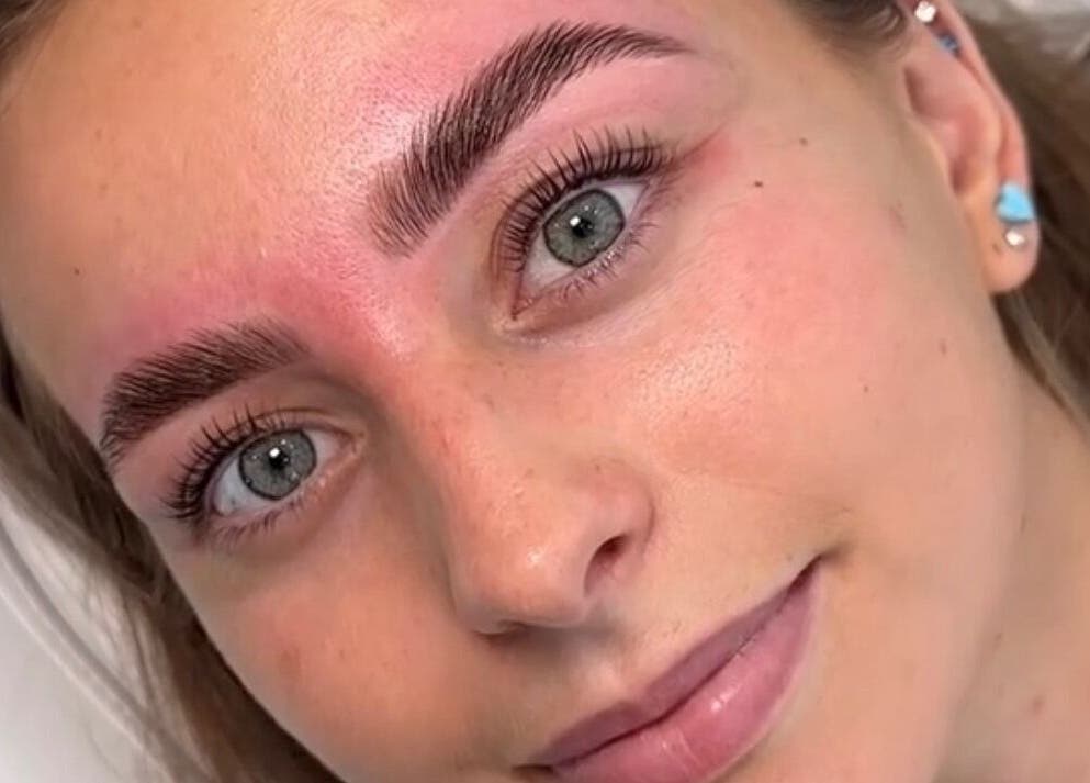 Close-up of expertly shaped eyebrows at Studio 22, Ripley, England, GB, showcasing beauty treatments.