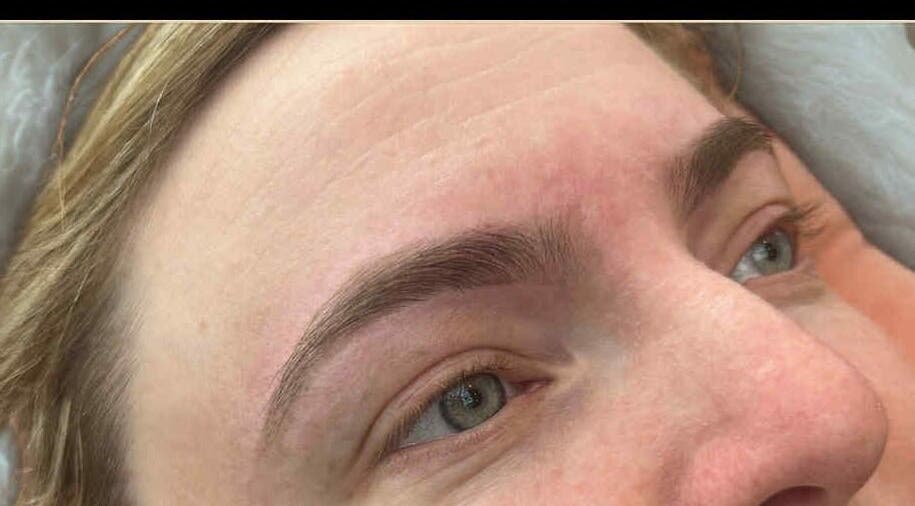 Close-up of expertly shaped eyebrow at Livray Lounge Cosmetics in Perth, Scotland, GB.