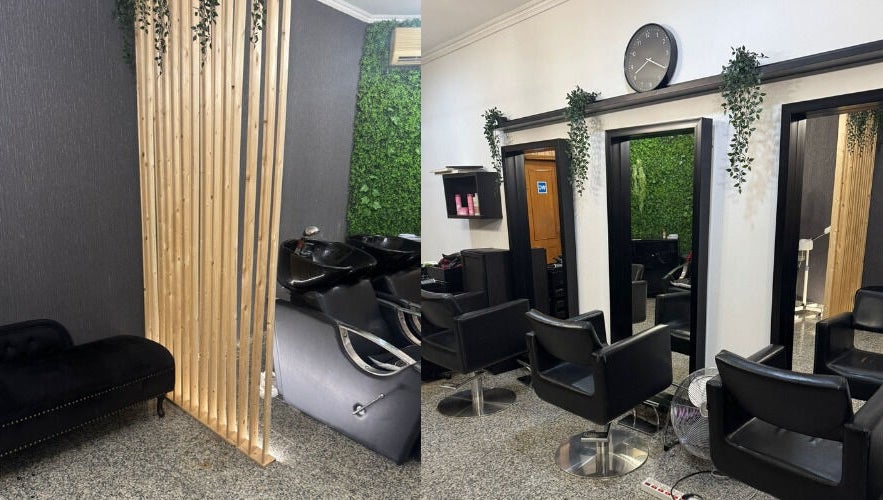 Interior moderno do salão T.A cabeleireiros & Estética - Arrois em Lisboa, Lisboa, PT com cadeiras e lavatórios.