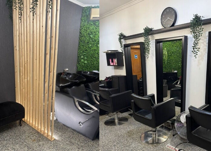 Interior moderno do salão T.A cabeleireiros & Estética - Arrois em Lisboa, Lisboa, PT com cadeiras e lavatórios.