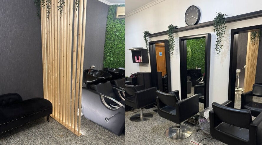 Interior moderno do salão T.A cabeleireiros & Estética - Arrois em Lisboa, Lisboa, PT com cadeiras e lavatórios.