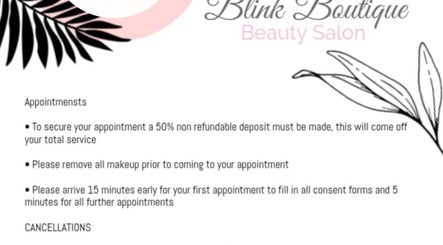 Appointment and cancellation policy at Blink Boutique, Germiston, Gauteng, ZA, detailing deposit requirements.