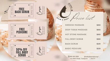 Natty's Spa & Lounge 868 in Tunapuna offers massages and scrubs with special discounts available.