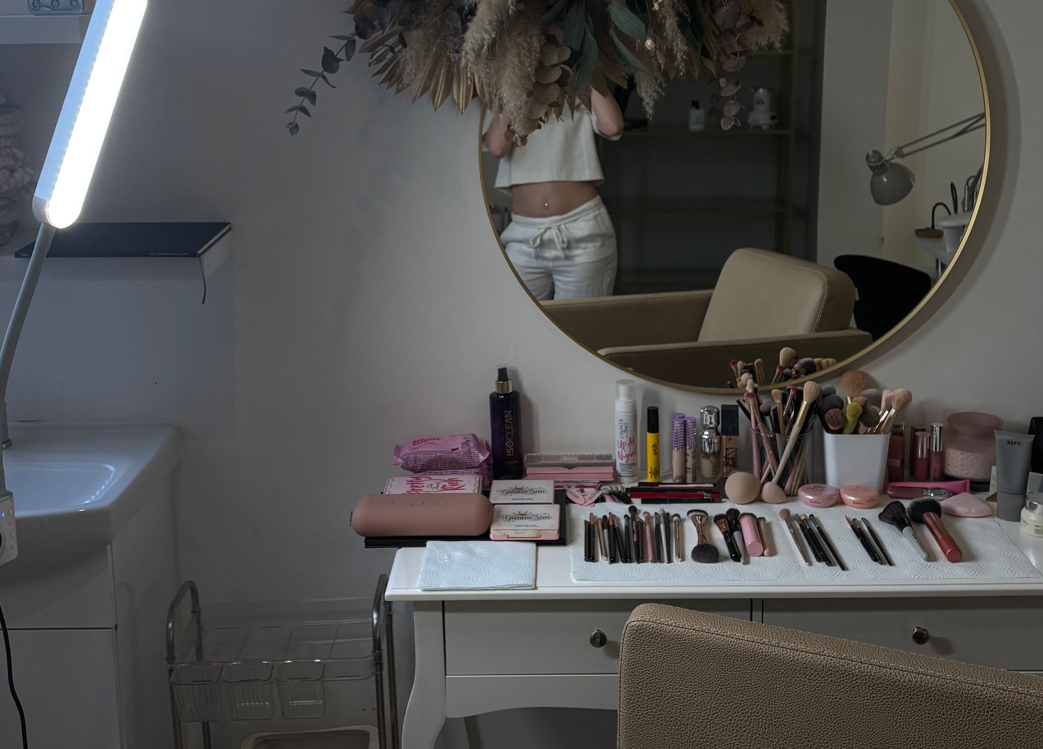 Makeup By Ruby's elegant setup with tools and mirror, located in Chesterfield, England, GB.