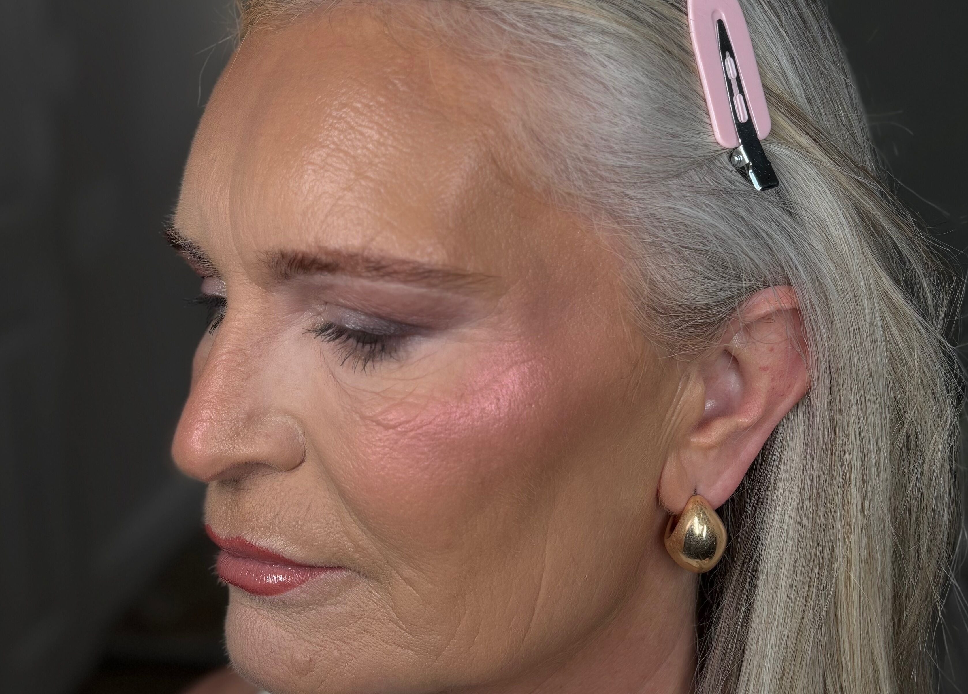 Close-up of elegant makeup with pink blush at Makeup By Ruby, Chesterfield, England, GB.