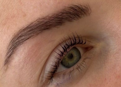 Close-up of expertly sculpted eyebrow and lashes at Beauty by Gonzàlez, West Bridgford, England, GB.