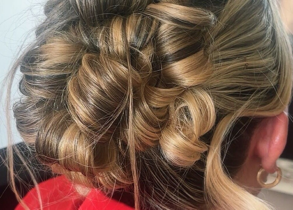 Intricate updo hairstyle at Nails by Sienna, Pontefract, England, GB.