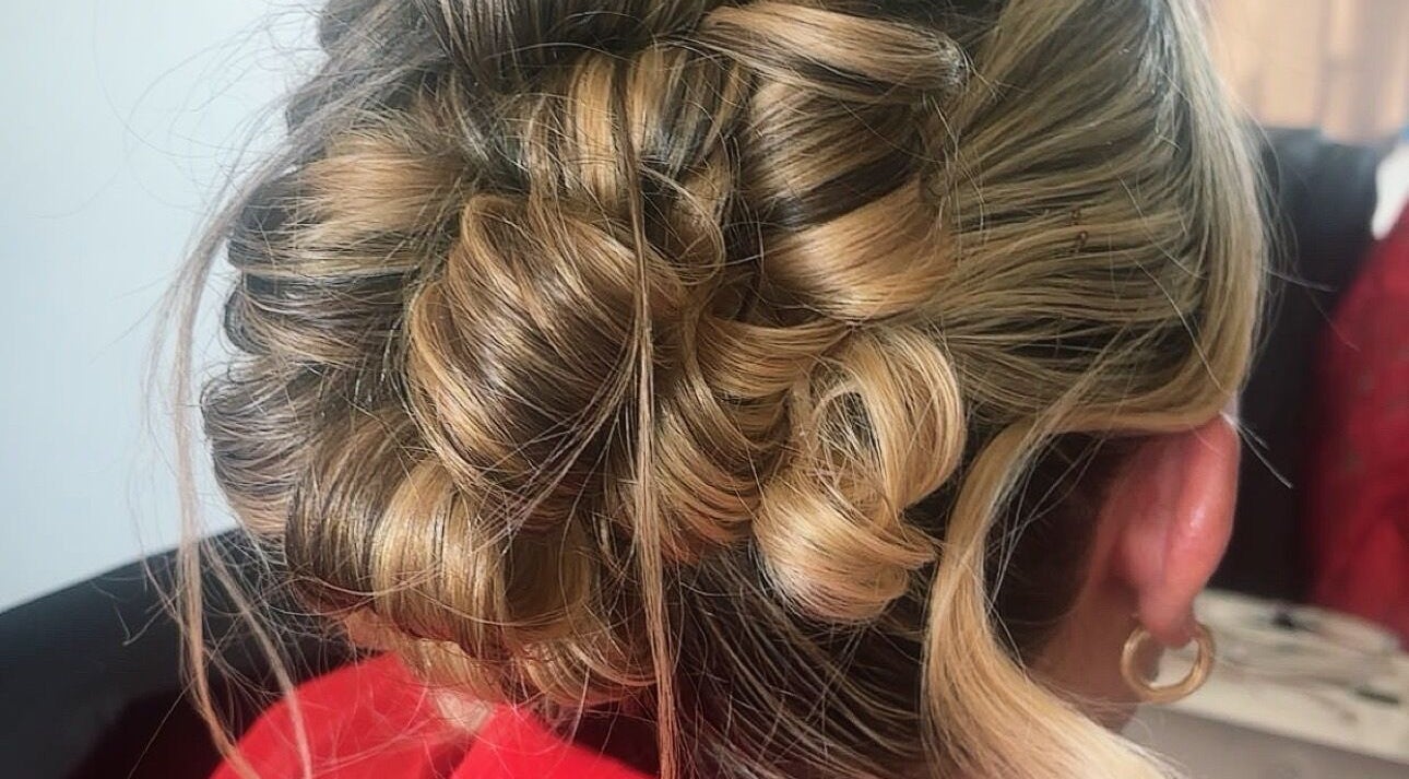 Intricate updo hairstyle at Nails by Sienna, Pontefract, England, GB.