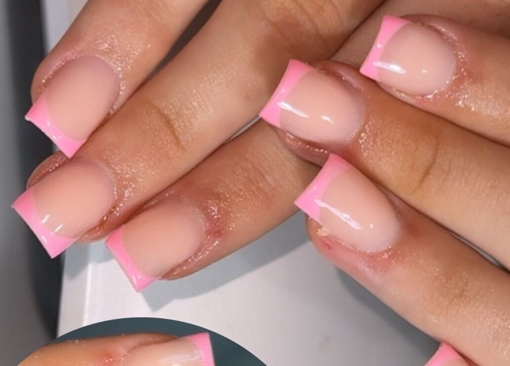 Stylish pink French manicure by Nails by Sienna, Pontefract, England, GB.