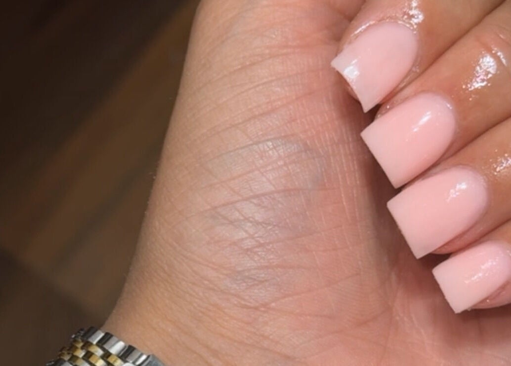 Close-up of elegant pink manicure at Nails by Sienna, Pontefract, England, GB.