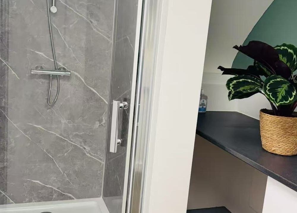 Elegant shower and plant decor at Cloud 9 Wellness Spa & Rooms in Newcastle Under Lyme, England, GB.