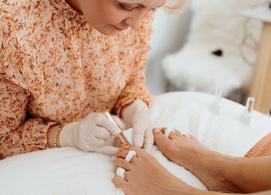 Expert pedicure service at Flourish Skin & Beauty in Wānaka, Otago, NZ, highlighting attentive care and quality.