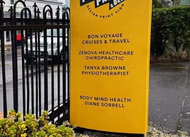 Zenova Healthcare Chiropractic signpost at entrance, Auckland, Auckland, NZ.