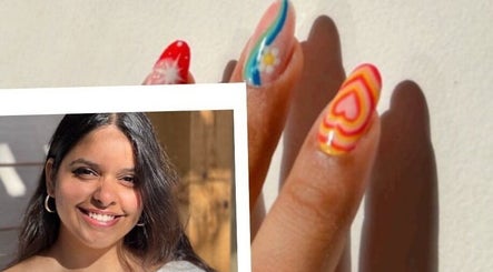 Colorful nail art with heart design at Boujee Nail Boo, Thunder Bay, Ontario, CA.