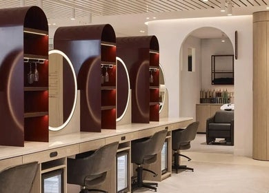 Chic interior of Aidan Gardner Hair salon in Bondi Junction, New South Wales, AU.
