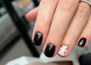Elegant black manicure with accent nail at The Nail Place, Coachford, County Cork, IE.