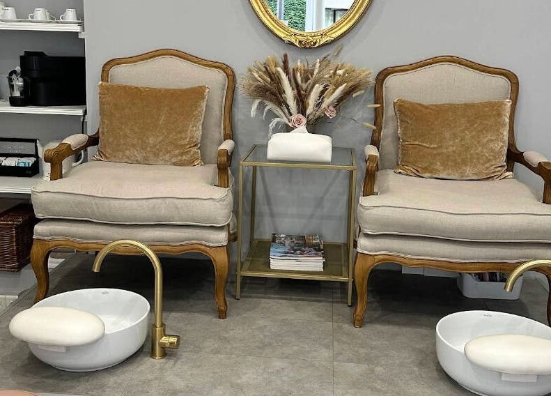 Elegant pedicure chairs at Institut Caramel Paris, offering luxury services in Paris, Île-de-France, FR.