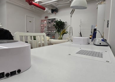 Modern nail treatment space at Italmas Nails Inc., New York, New York, US.