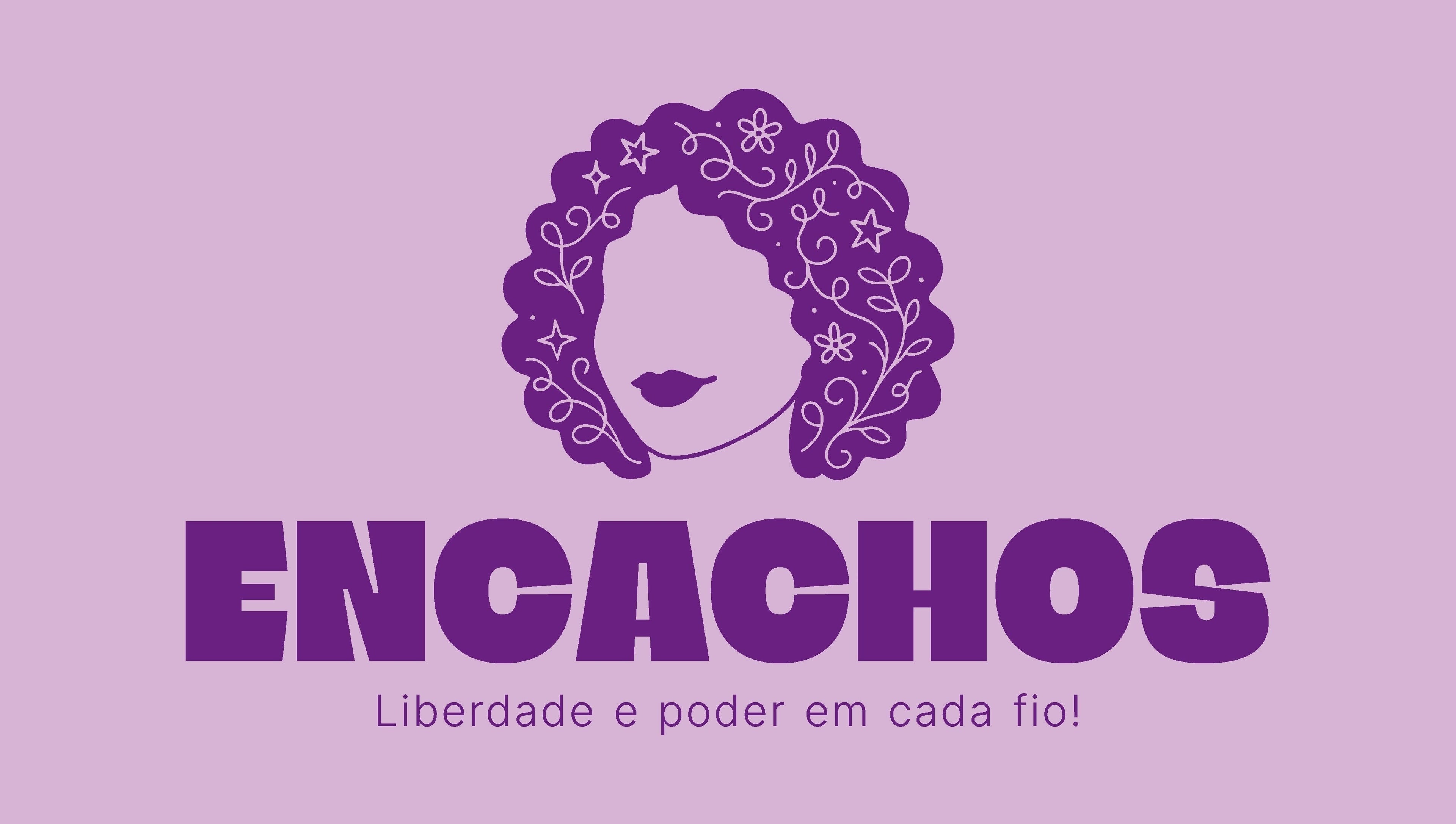 Logotipo do Studio Encachos em Itaituba, Pará, BR, destacando cabelo cacheado e slogan de empoderamento.