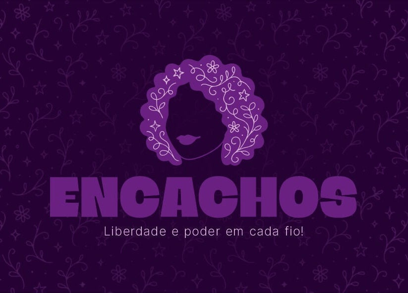 Logotipo do Studio Encachos em Itaituba, Pará, BR, com design criativo em roxo vibrante.