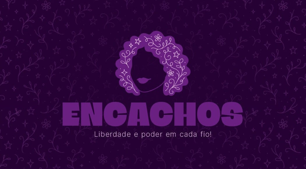 Logotipo do Studio Encachos em Itaituba, Pará, BR, com design criativo em roxo vibrante.