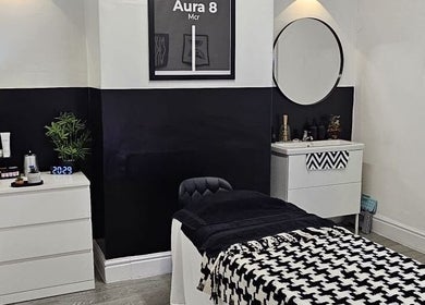Serene treatment room at Aura 8 Mcr in Prestwich, England, GB with modern decor and soothing ambiance.