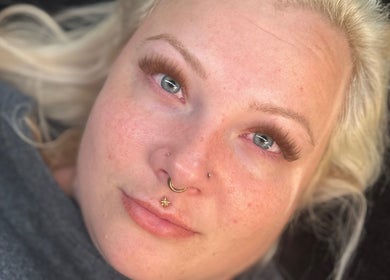Close-up of a woman with styled eyelashes at Lashed by Ches, Johnson City, Tennessee, US.