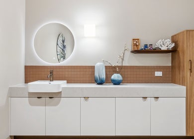 Elegant vanity setup at Local Massage & Reflexology Wembley, Western Australia, AU, featuring modern decor.