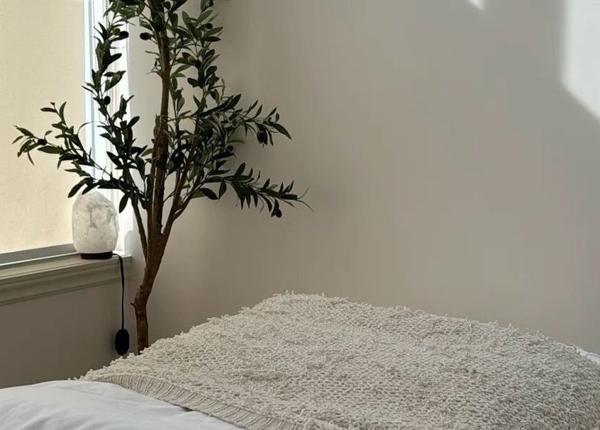 Relaxing corner at Alké Studio, Vacoas-phoenix, Plaines Wilhems District, MU with cozy bed and indoor plant.