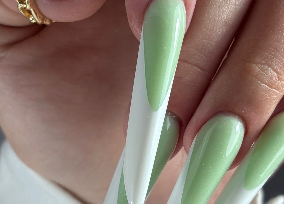 Elegant mint green manicure at Giulia Nails Atelier, Norwich, England, GB.
