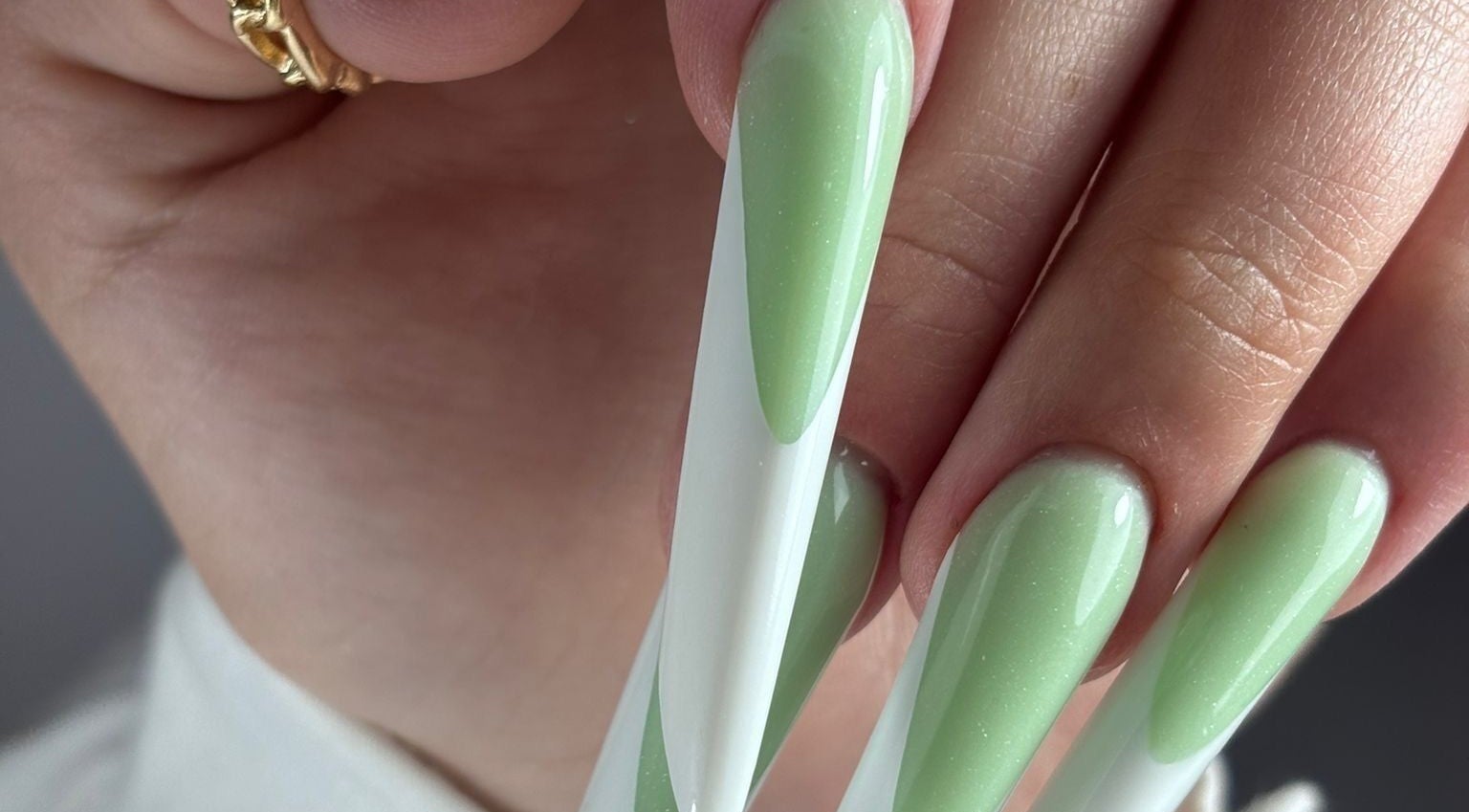 Elegant mint green manicure at Giulia Nails Atelier, Norwich, England, GB.