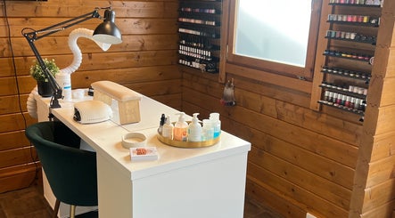Nail station at Beau Boutique, Clovenfords, Scottish Borders, GB, showcasing elegant design and product variety.