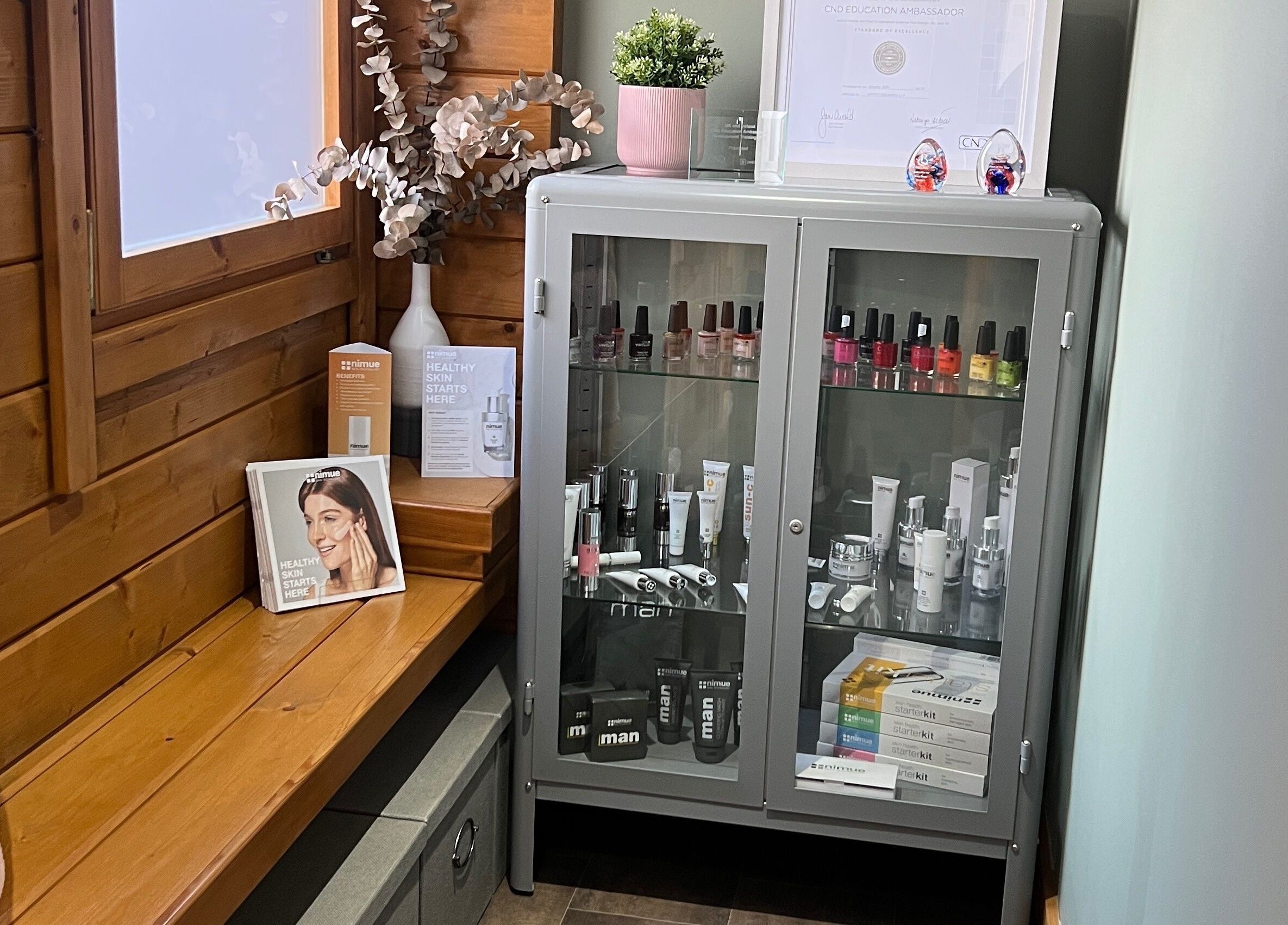 Product display at Beau Boutique, Clovenfords, Scottish Borders, GB showcasing beauty essentials.