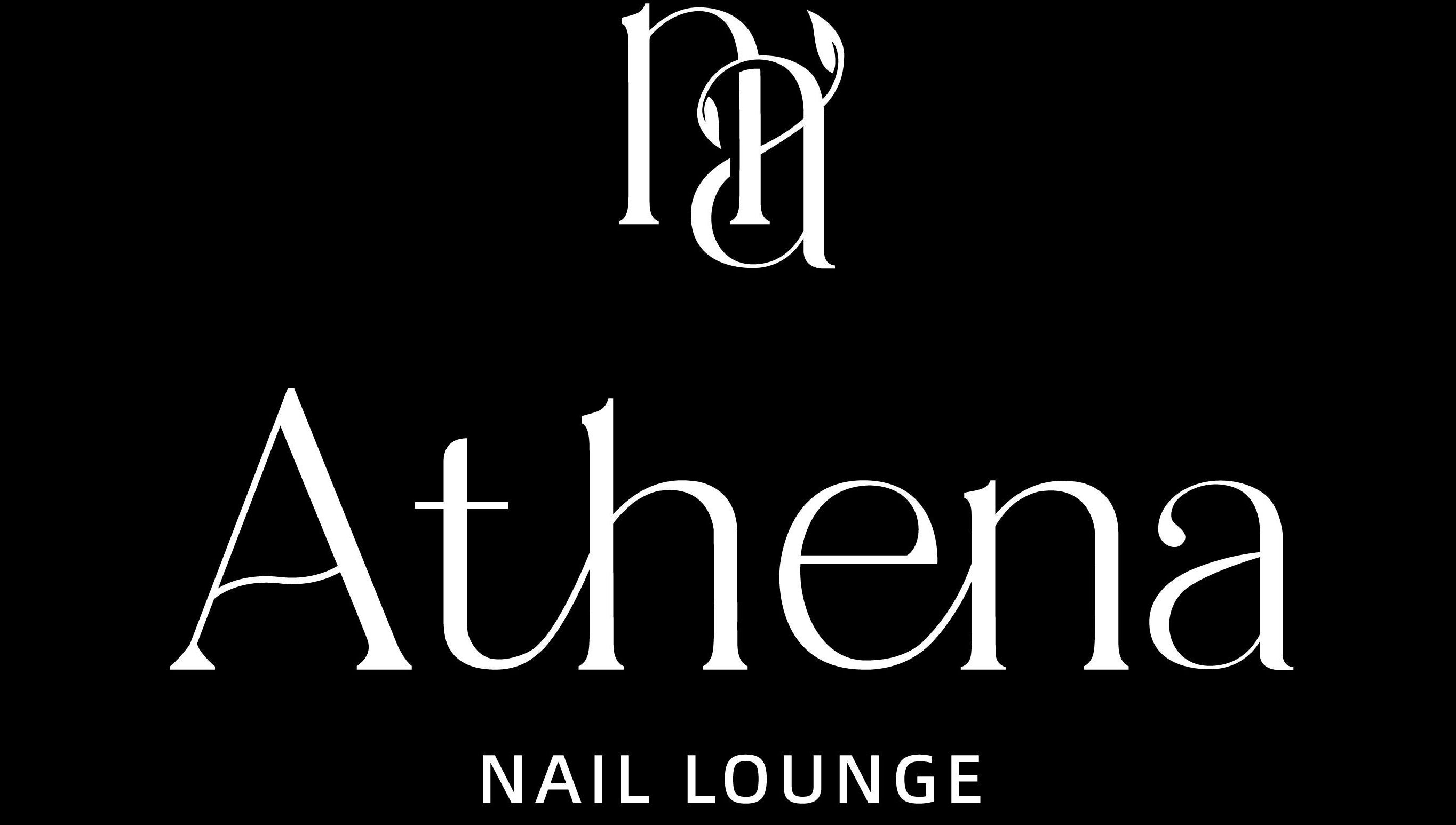 Elegant logo of Athena Nail Lounge in Spring, Texas, US, showcasing sophisticated typography on a black backdrop.