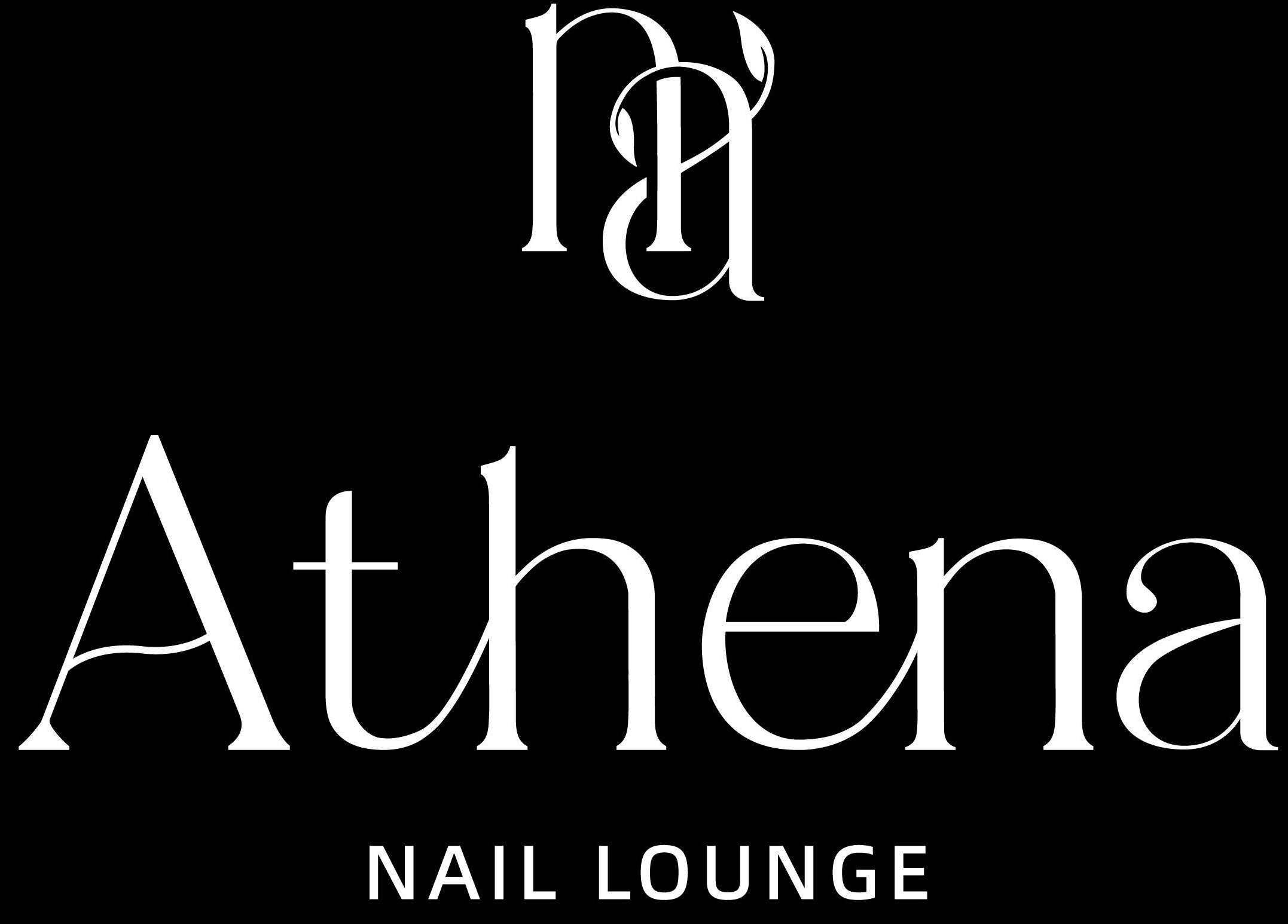 Elegant logo of Athena Nail Lounge in Spring, Texas, US, showcasing sophisticated typography on a black backdrop.