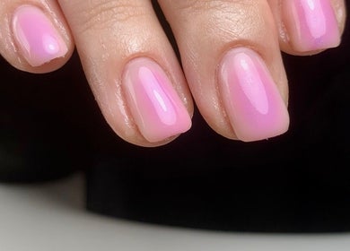 Perfect pink gel nails at The Elizabeth Nail Co., Shoreham-by-sea, England, GB. Experience expert nail services.