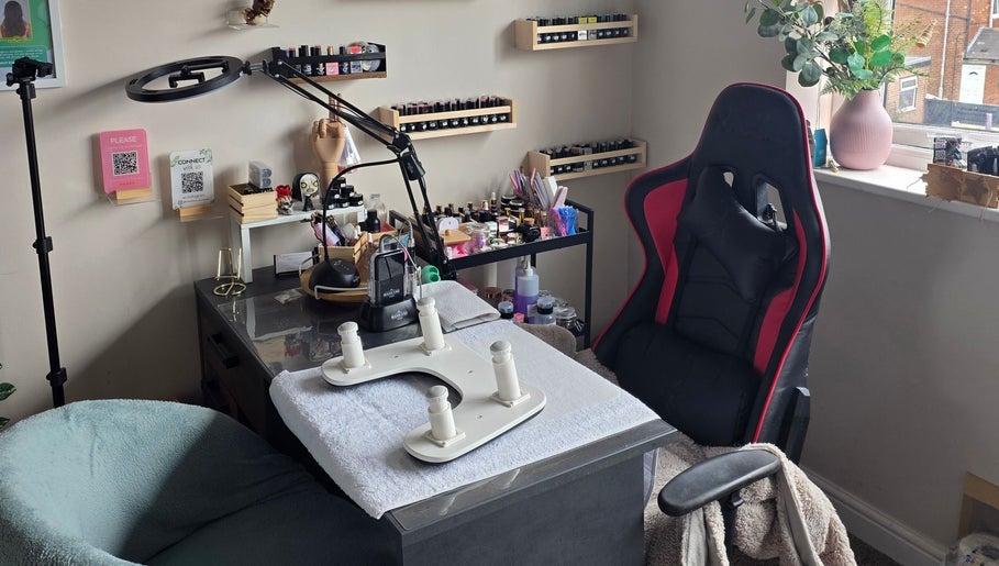 Relaxing nail salon setup at Sanctuary by Nymeria | Nymeria UK in Barnsley, England, GB with cozy chair.