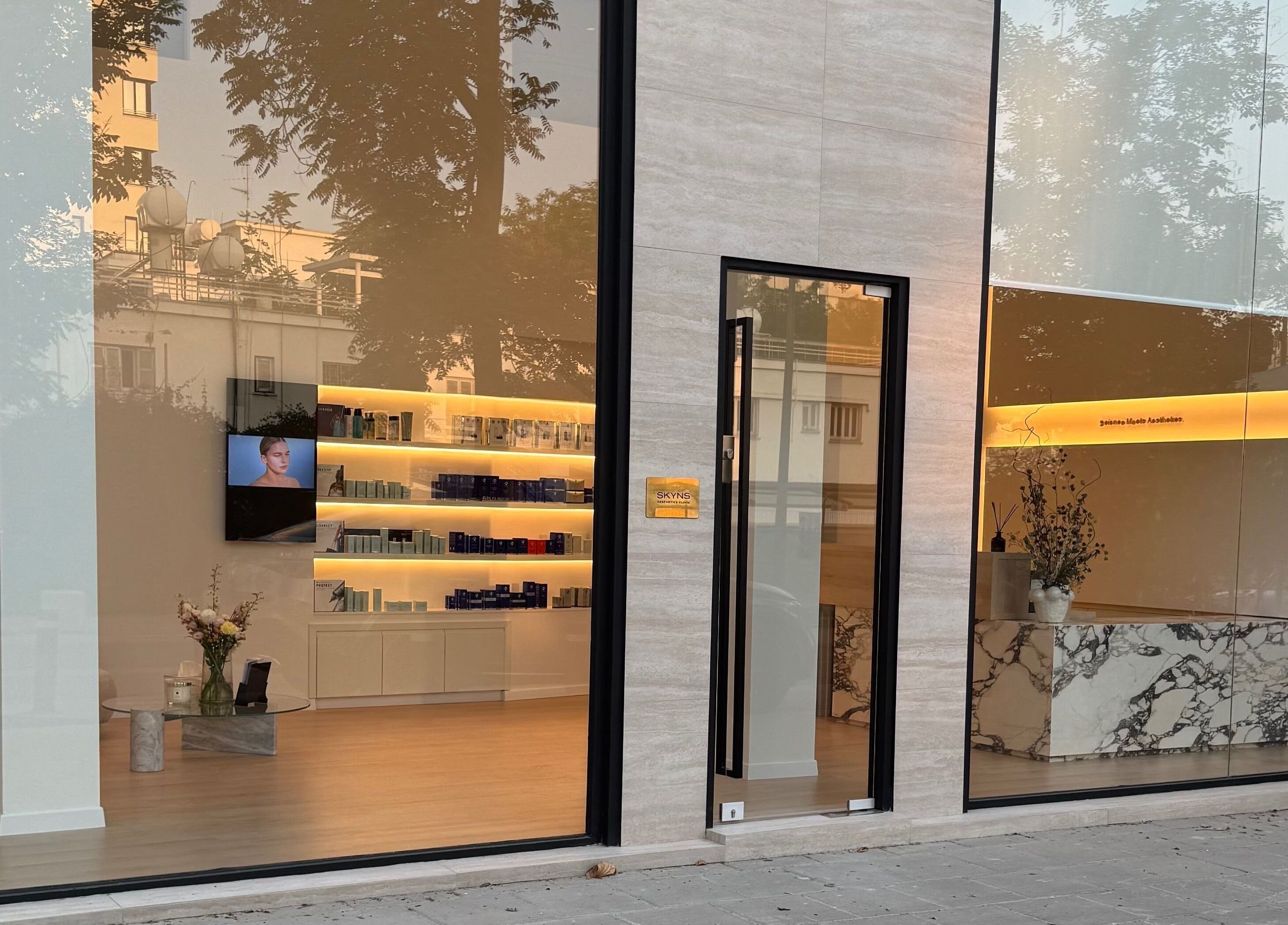 Exterior of Skyns Aesthetics Clinic with sleek design in Nicosia, Nicosia, CY.