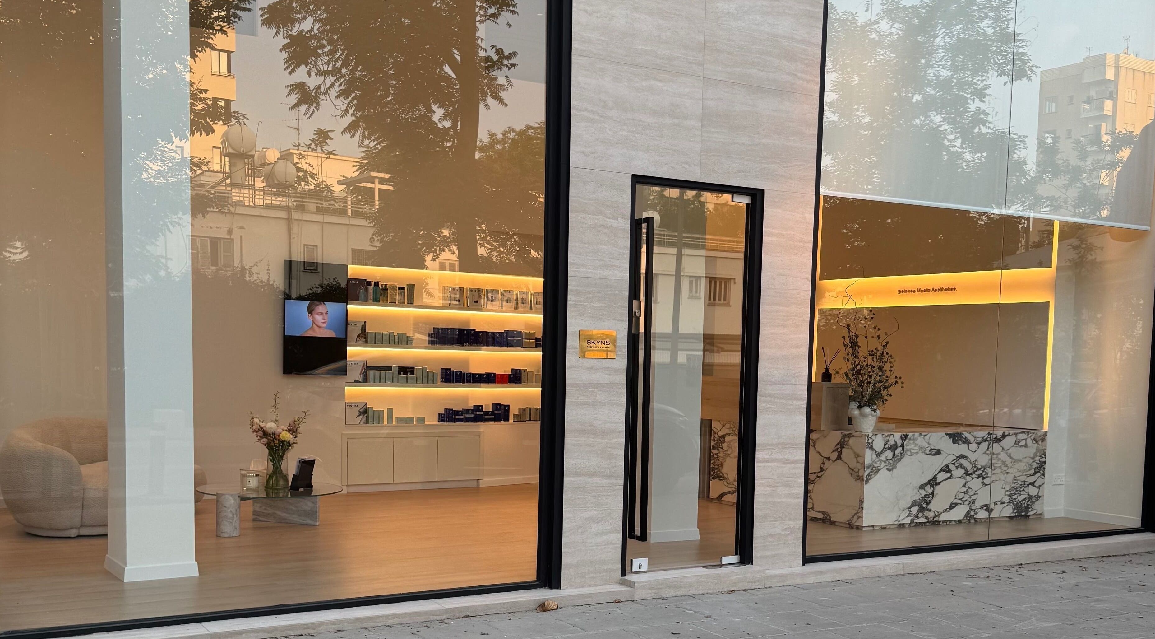 Exterior of Skyns Aesthetics Clinic with sleek design in Nicosia, Nicosia, CY.