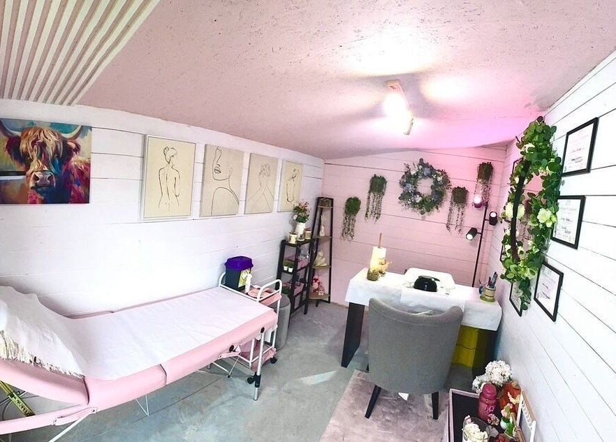 Relaxing treatment room at Pixie Glow Aesthetics & Nails in Harlow, England, GB with serene decor.