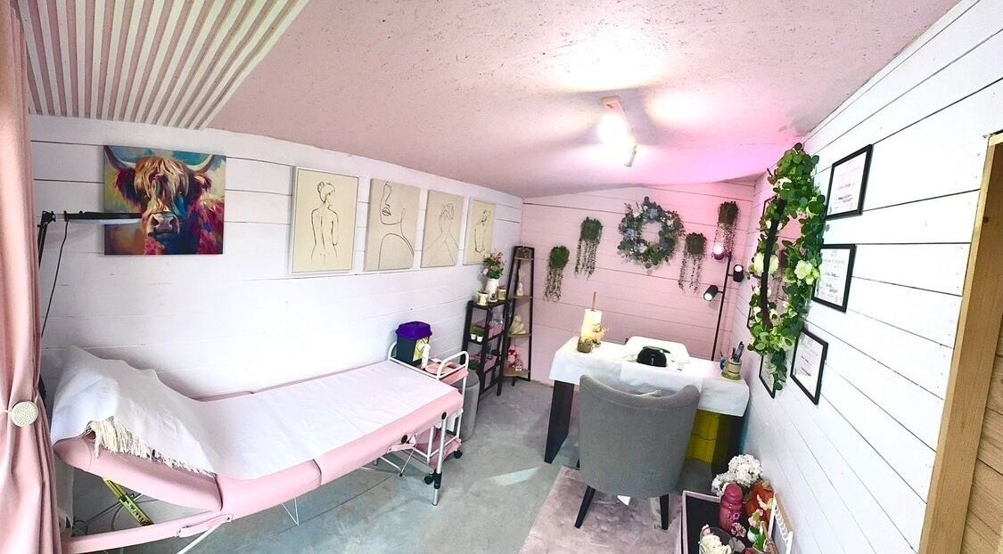 Relaxing treatment room at Pixie Glow Aesthetics & Nails in Harlow, England, GB with serene decor.