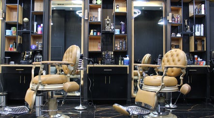 Luxurious salon interior with plush chairs at Tiger Gents Salon, Dubai, AE.
