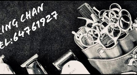 Haircut tools at King Chan, 香港島, 香港島, HK. Professional scissors and clippers on display.