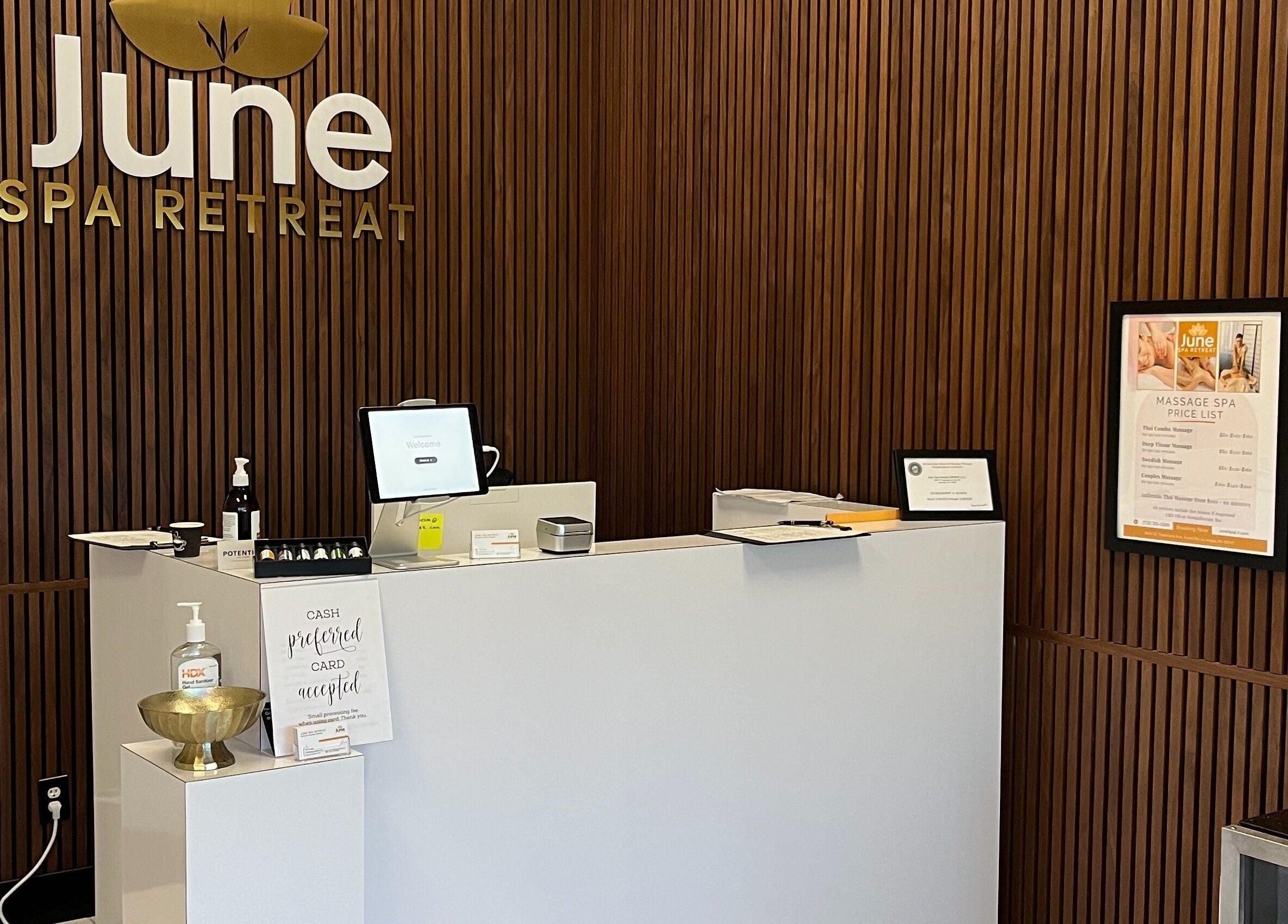 Reception area of June Spa Retreat Thai Massage, Facials and Waxing in Las Vegas, Nevada, US.