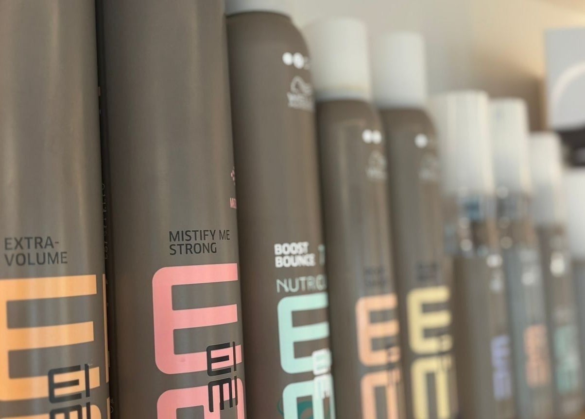 Assortment of hair care products at RML Studios, Brentwood, England, GB, showcasing premium styling options.