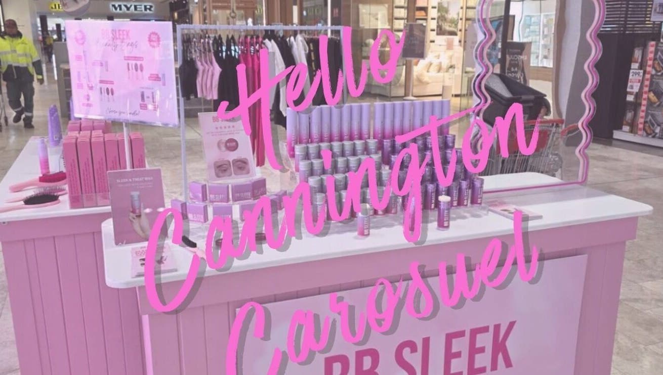 Bad & Boujee Hair - Westfield Carousel in Cannington, WA, showcases vibrant pink beauty products display.
