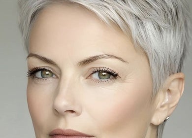 Elegant short silver hairstyle at Willem Hair Design in Cape Town, Western Cape, ZA.